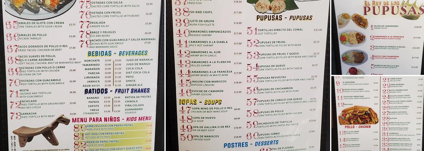 Pupusas Salvadorenas Menu
