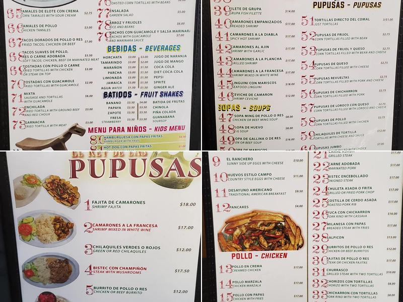 Pupusas Salvadorenas Menu