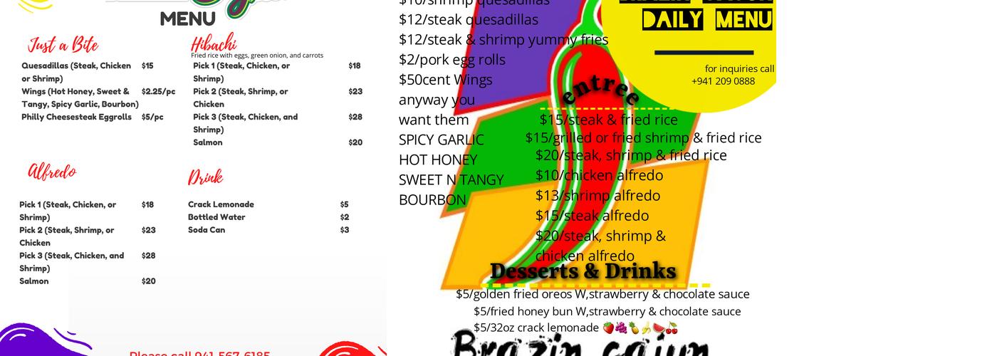 Brazin Cajun Menu