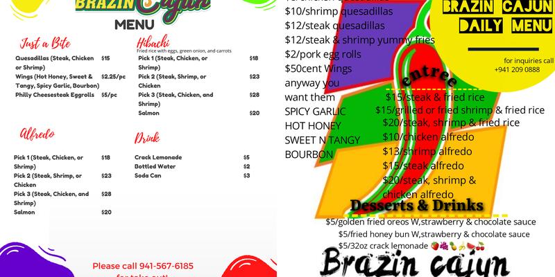 Brazin Cajun Menu