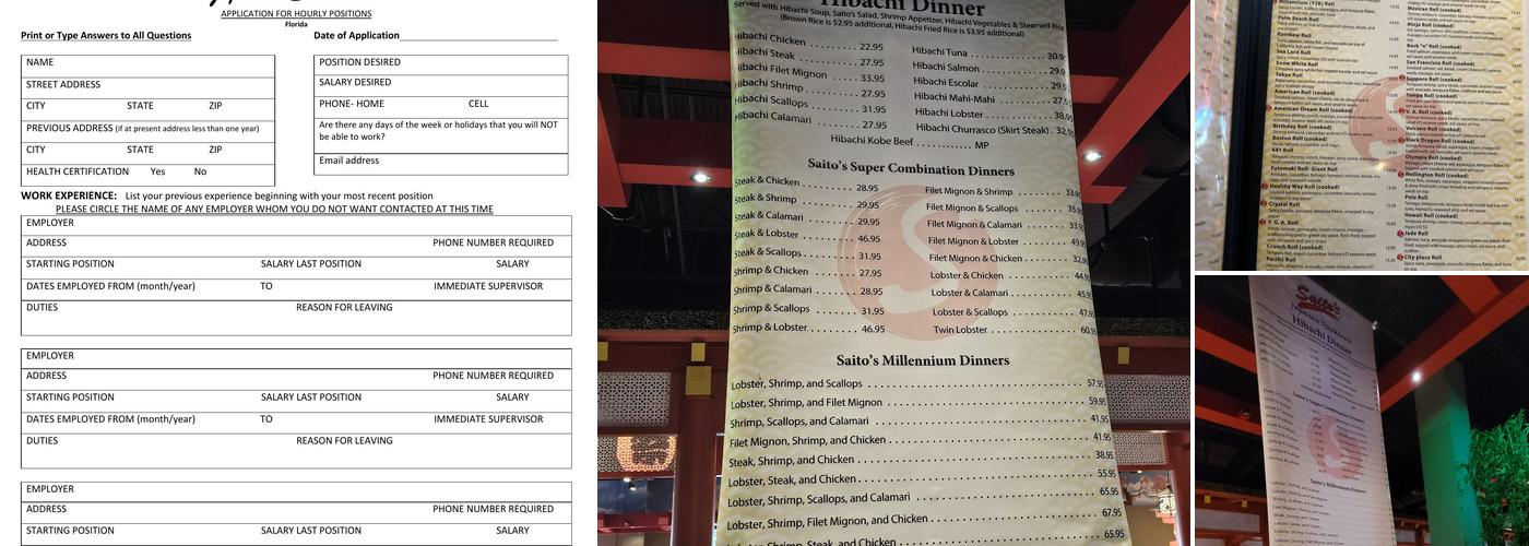 Saito's Japanese Steakhouse in Dania Pointe Menu