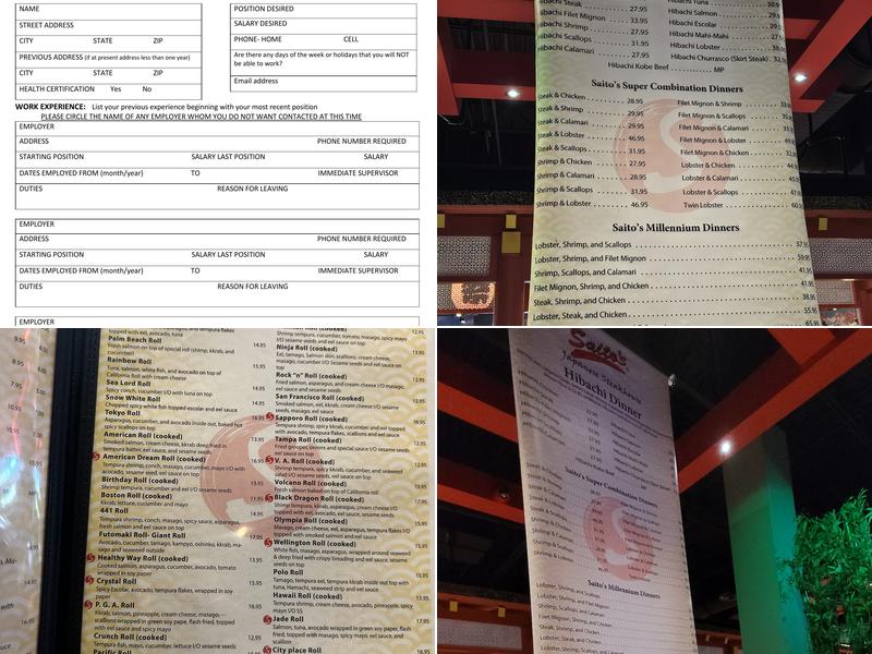 Saito's Japanese Steakhouse in Dania Pointe Menu