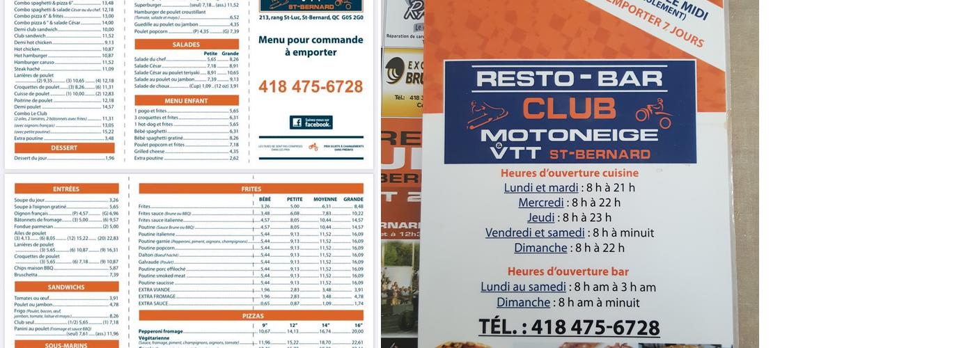 Club Motoneige et VTT de St-Bernard Inc Menu