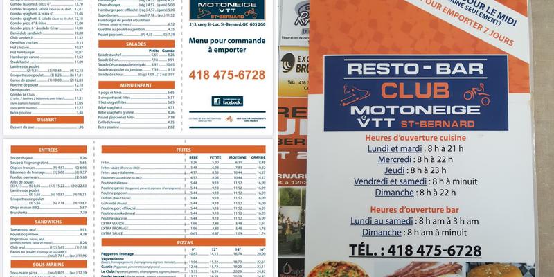 Club Motoneige et VTT de St-Bernard Inc Menu