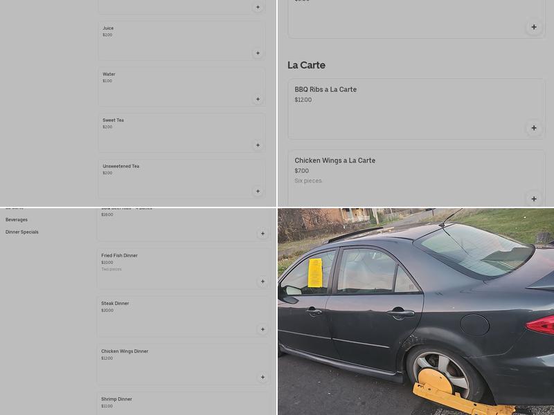 Alex's Pit Stop Menu
