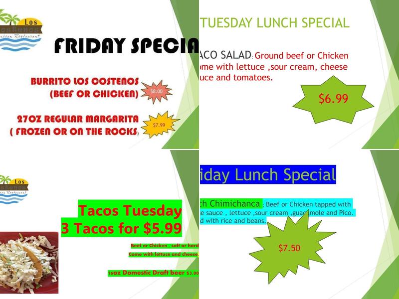 Los Costenos Mexican Restaurant Menu