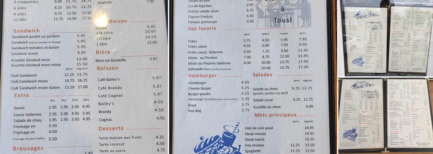 Casse-croute chez Simon Menu