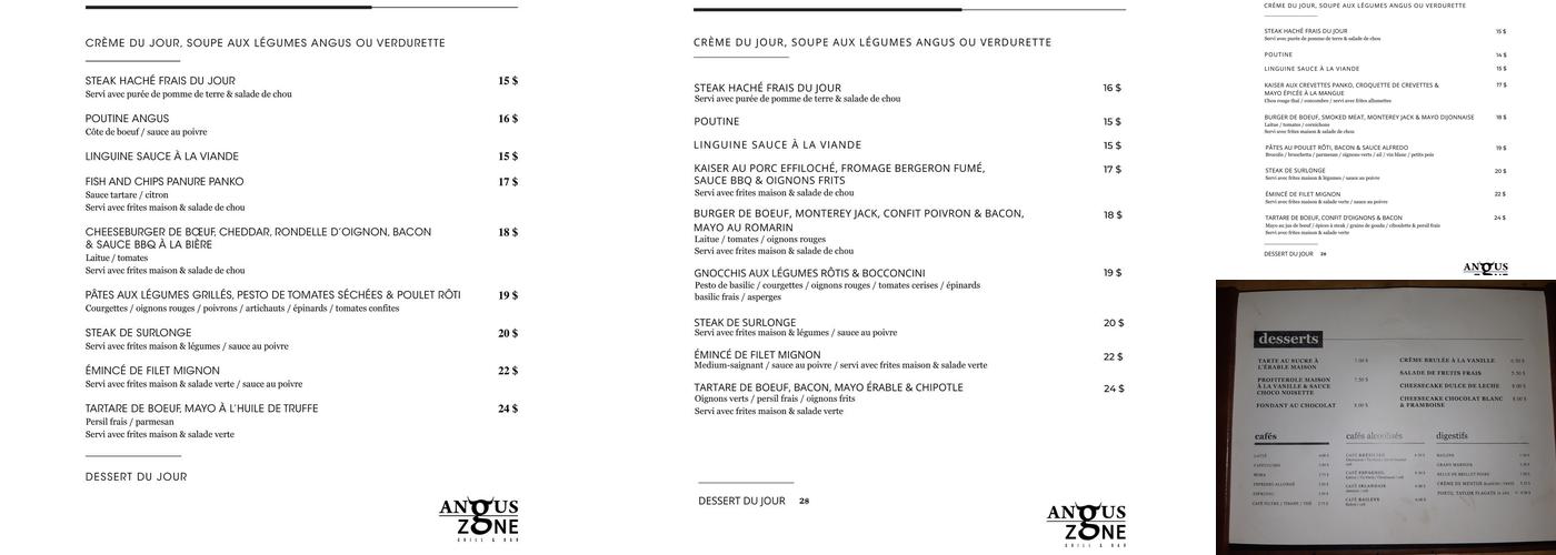 Angus Zone Menu