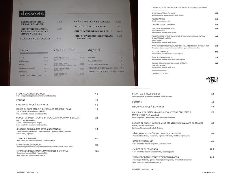 Angus Zone Menu