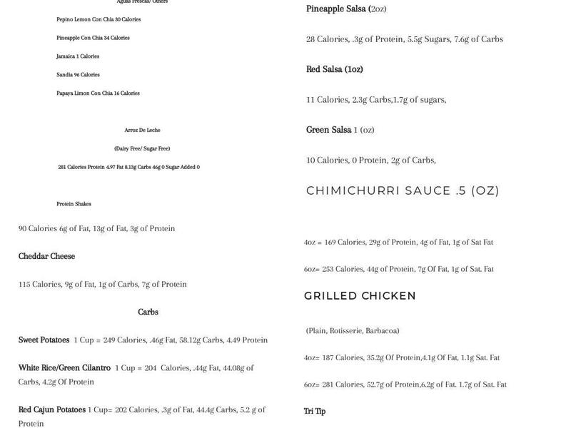 Bizzy Fit Meals Menu