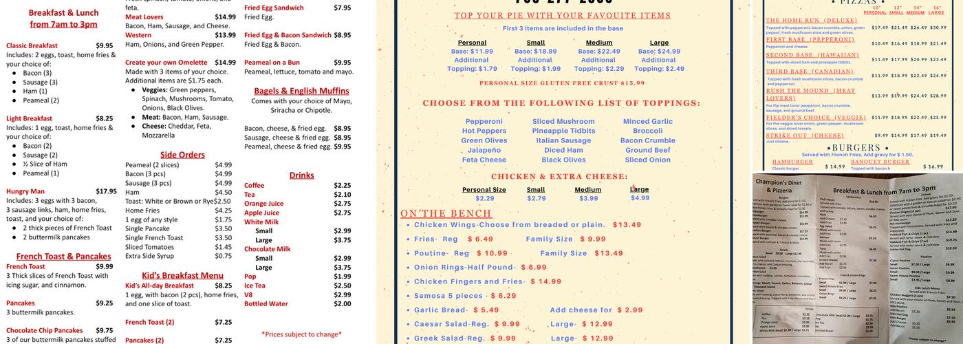Champion's Diner & Pizzeria Menu