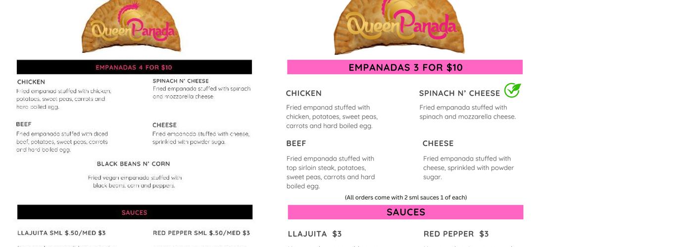 QueenPanada Menu