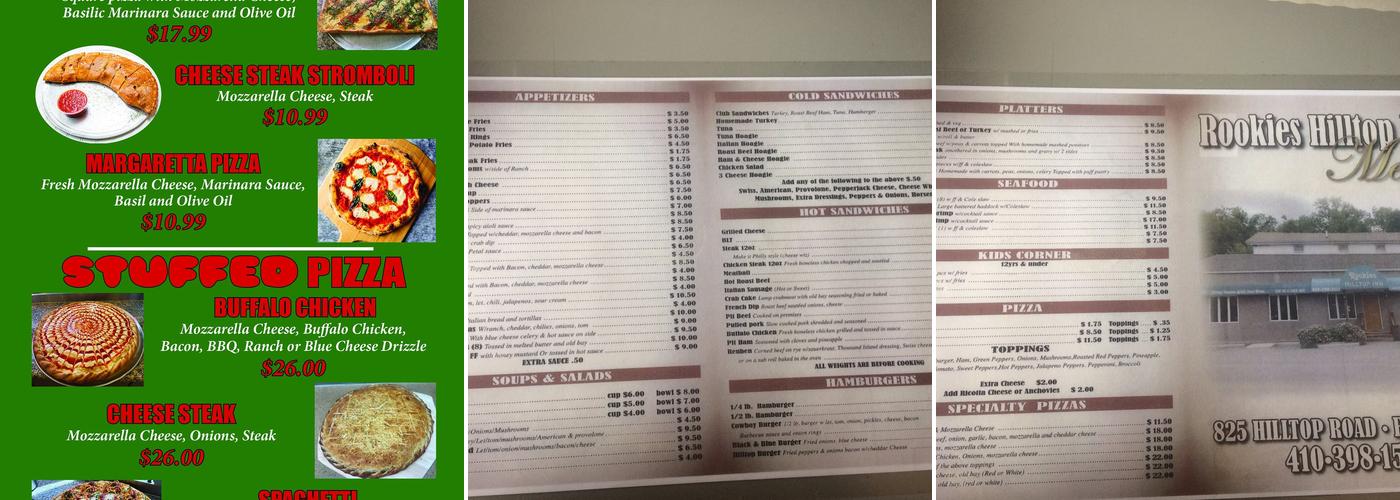 Rookie's Hilltop Bar- Pizza-Restaurant Menu