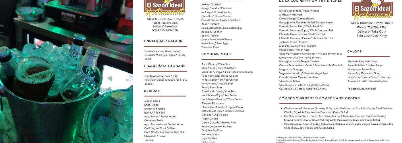 El Sazón Ideal Menu