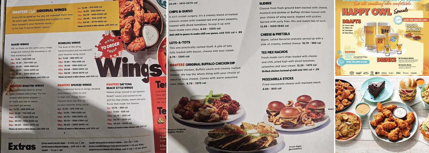 Hooters Menu