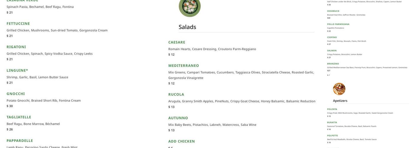 Ciccio Trattoria Menu