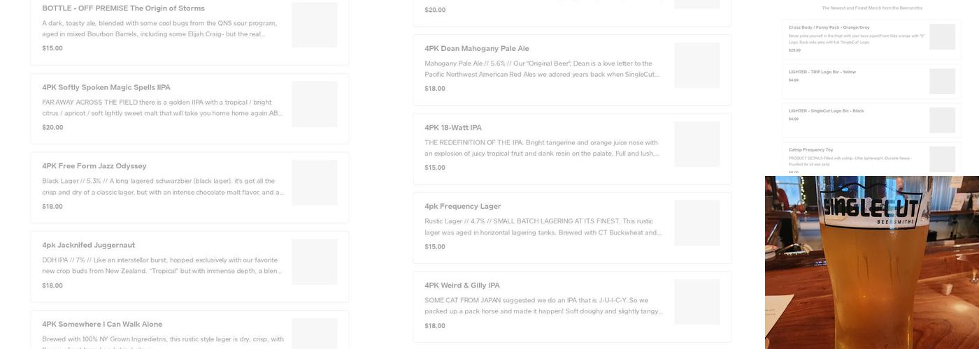 The SingleCut Barn and Lodge Tap Room Menu