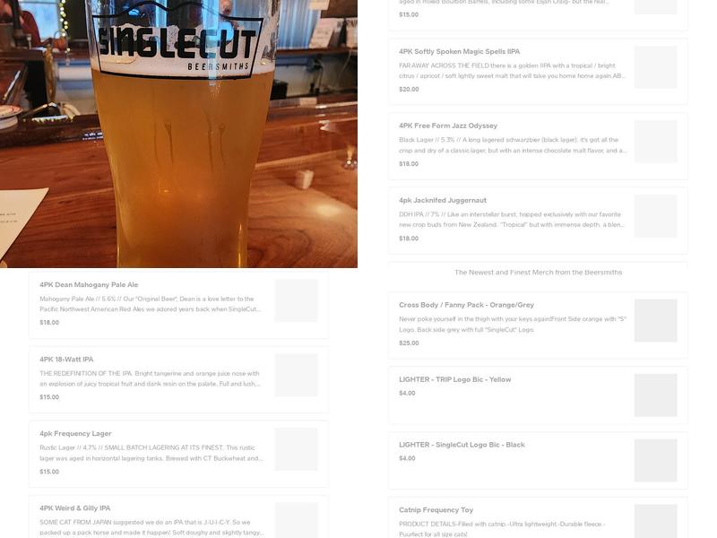 The SingleCut Barn and Lodge Tap Room Menu