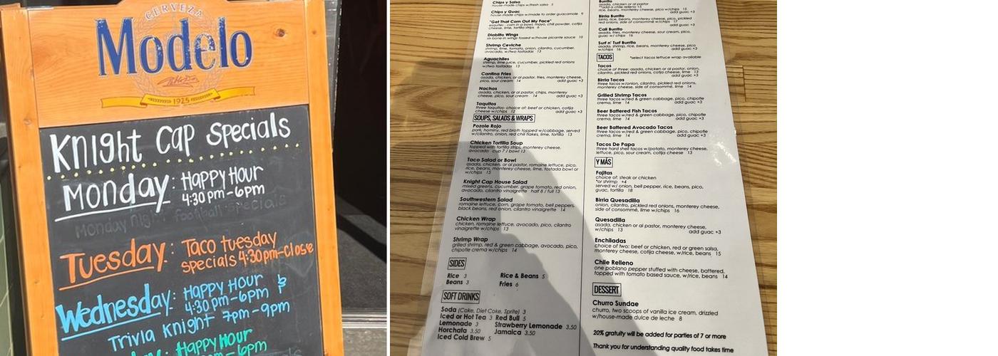 Knight Cap Menu