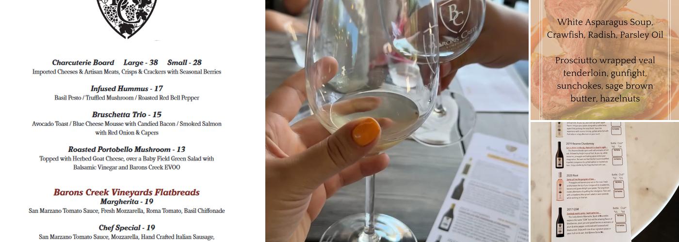 Barons Creek Vineyards Tasting Room McKinney Menu