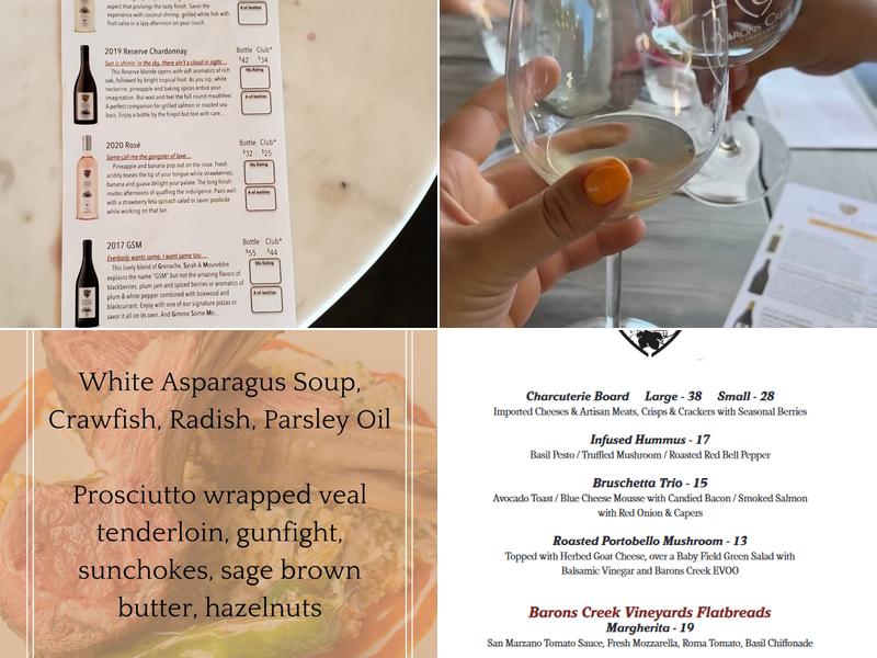 Barons Creek Vineyards Tasting Room McKinney Menu