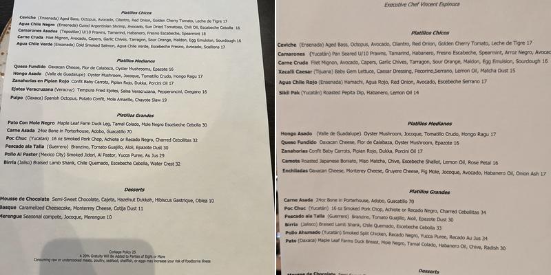 Xacalli Kitchen Menu