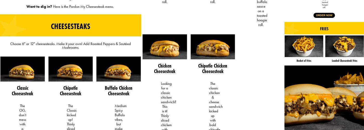 Pardon My Cheesesteak Menu