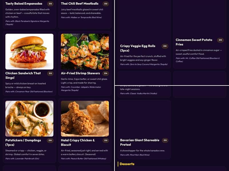 Black Parakeetz Paint, Swig & Sing! Menu