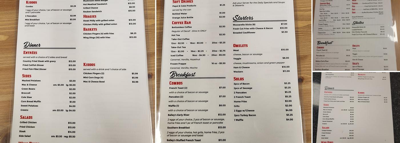 Bailey's Diner Menu