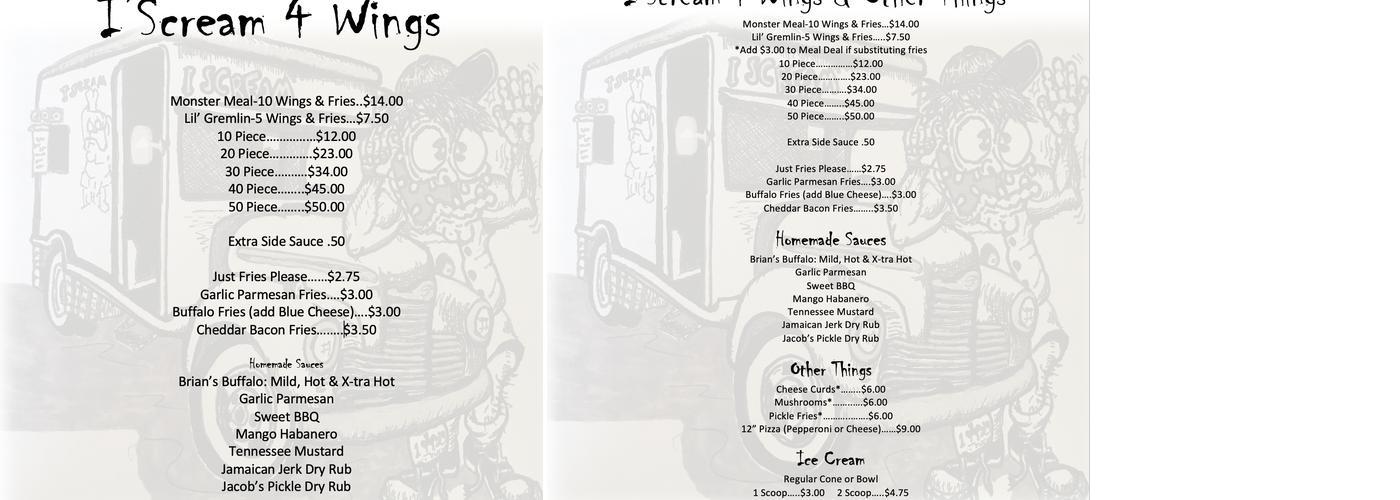 I'Scream 4 Wings Menu