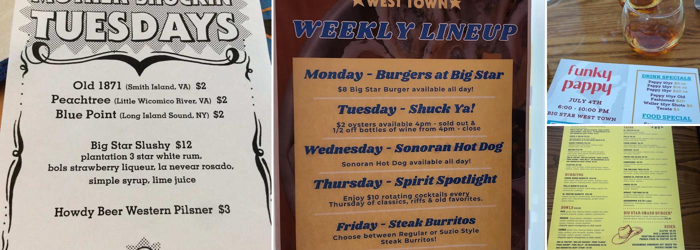 Big Star West Town Menu