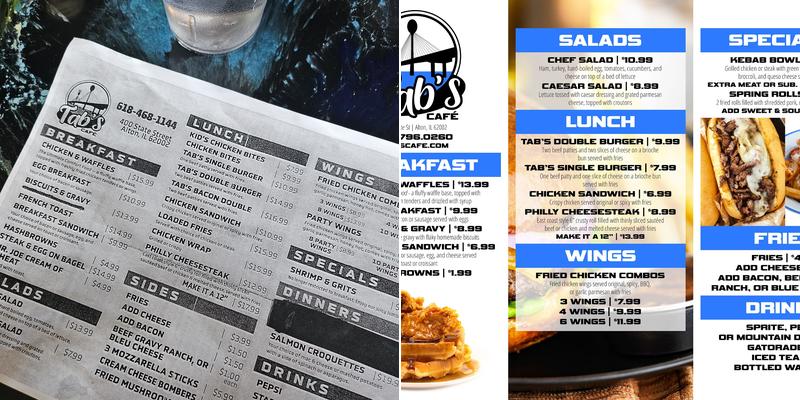 Tab's Cafe Menu