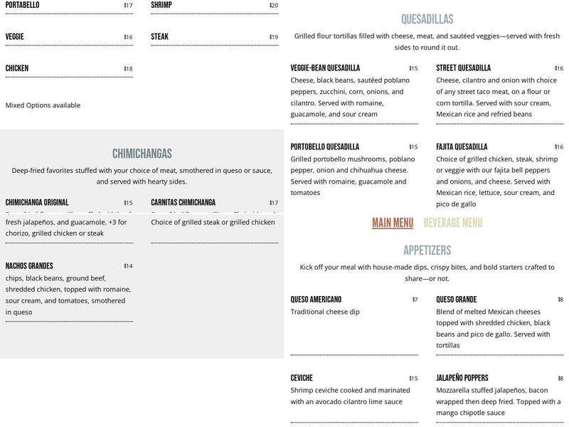 Pure Mex Tacos & Tequila Menu