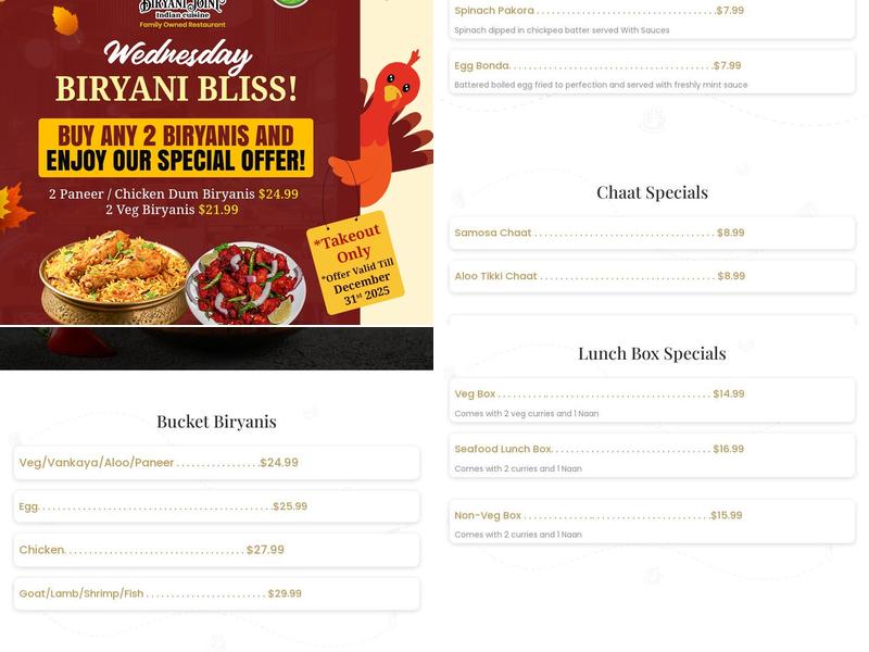 Biryani Joint Indian Cuisine Menu