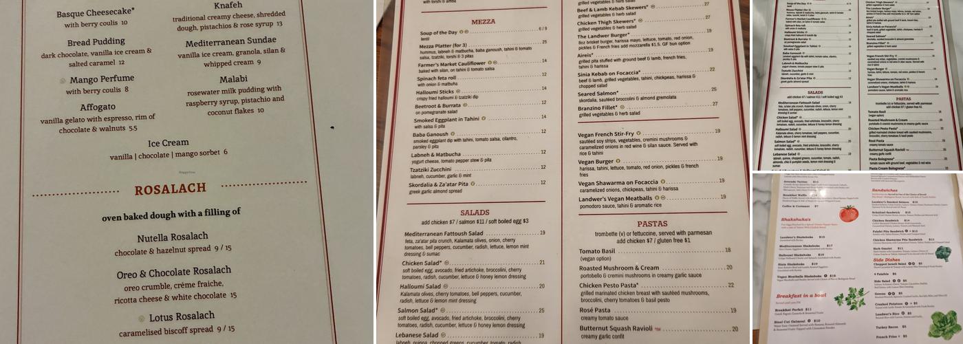 Cafe Landwer Back Bay Menu