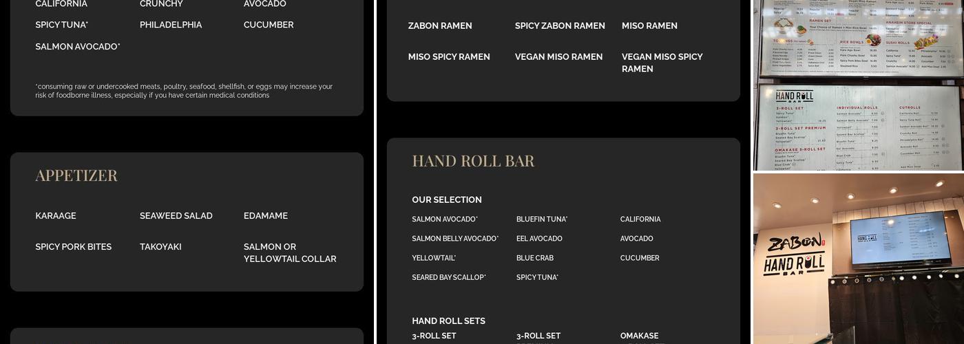 Zabon Ramen & Rolls Menu