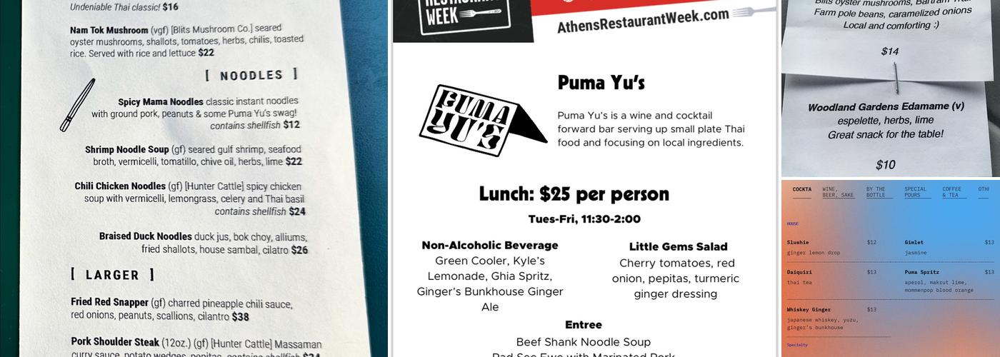 Puma Yu's Menu