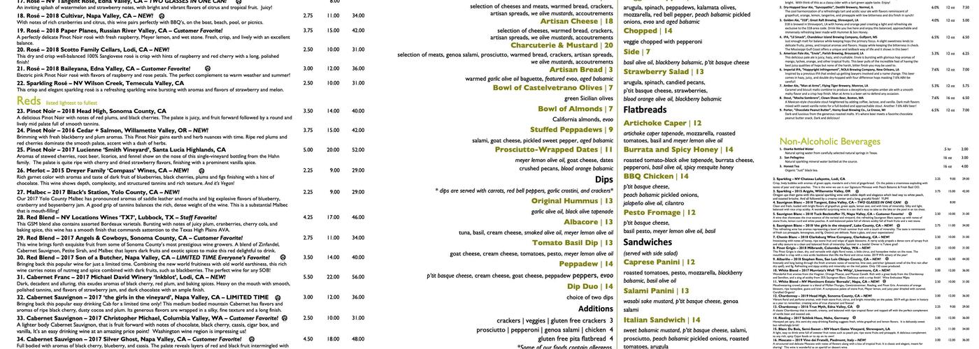 We Olive & Wine Bar Menu