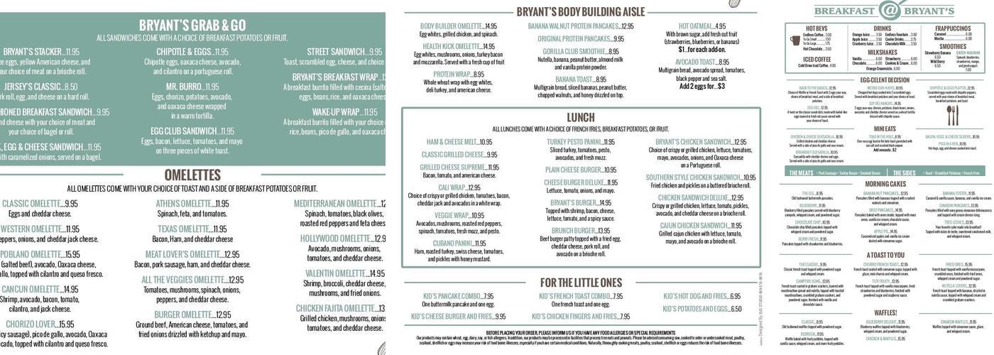 Breakfast at Bryant's Menu