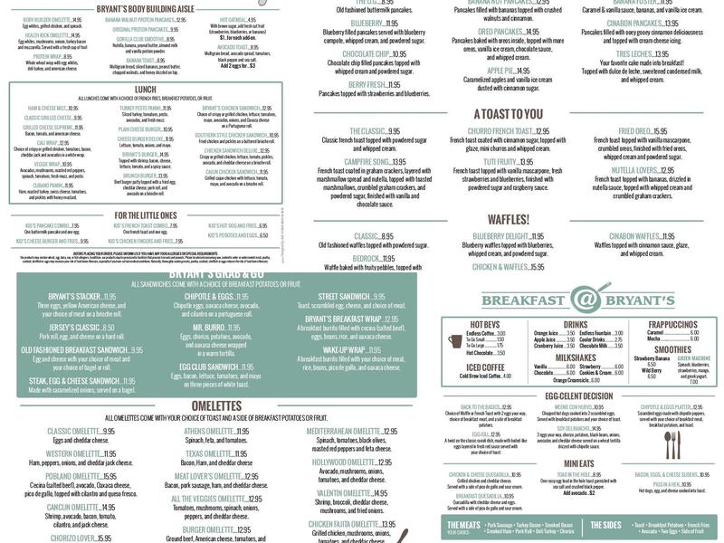 Breakfast at Bryant's Menu