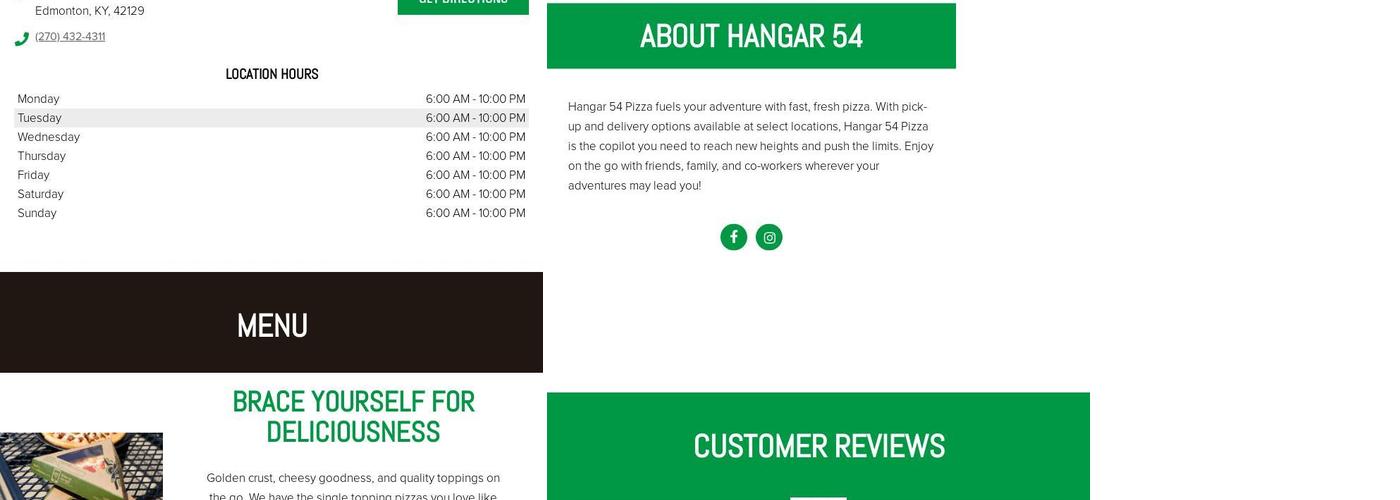 Hangar 54 Pizza Menu