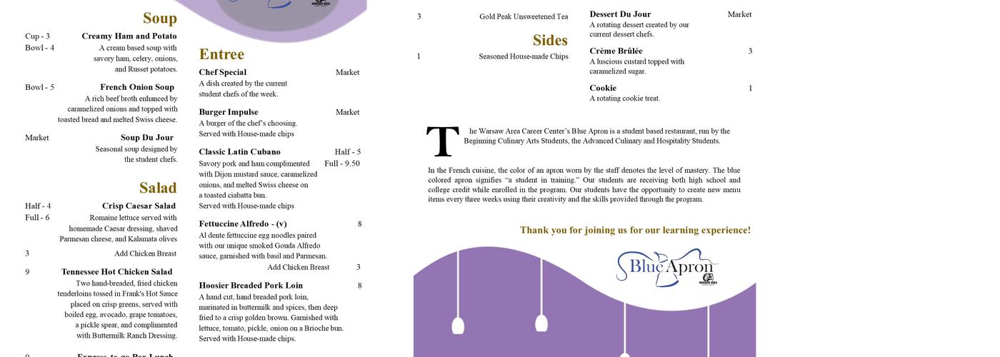Blue Apron Menu