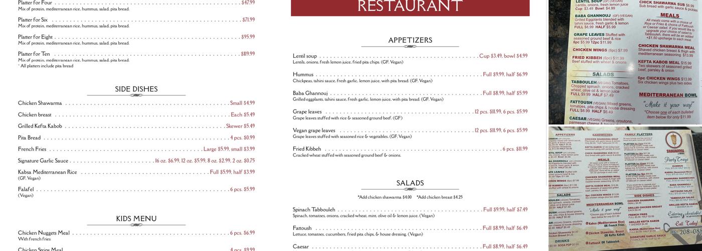 Shawarma & More Restaurant Menu