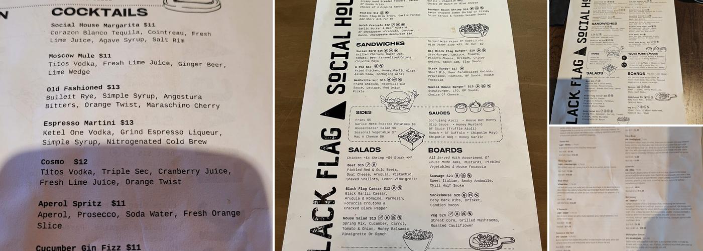 Black Flag Social House Menu
