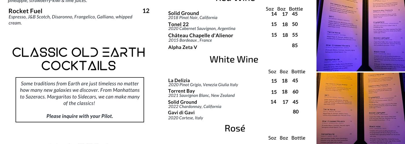 Offworld Bar Menu