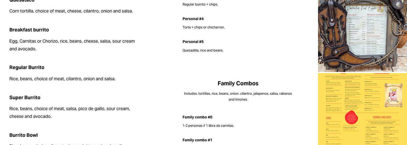 Carnitas Del Bajio Menu