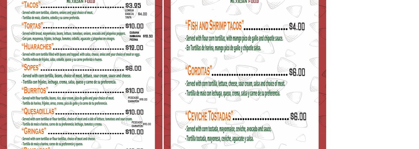 La Huerta Menu