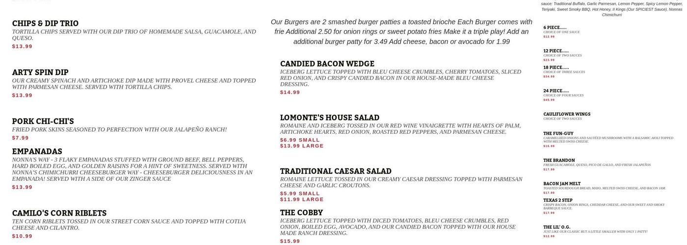 Monte's Tastes + Taps Menu