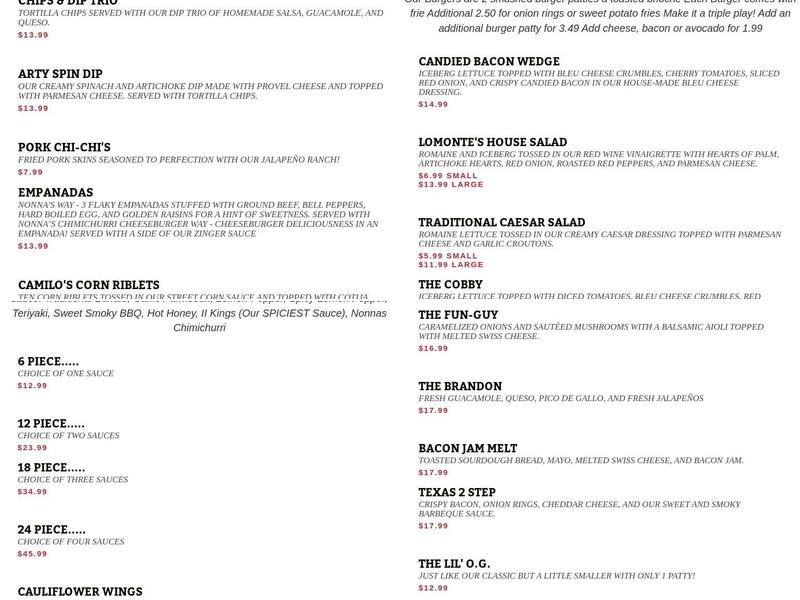 Monte's Tastes + Taps Menu