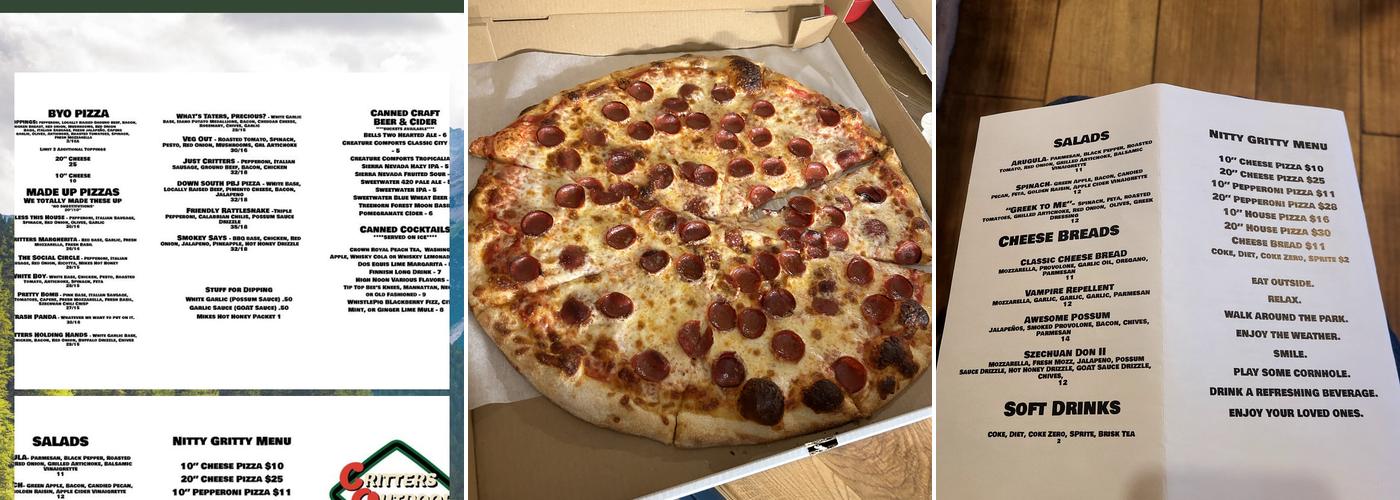 Critters Outdoor Pizza Menu